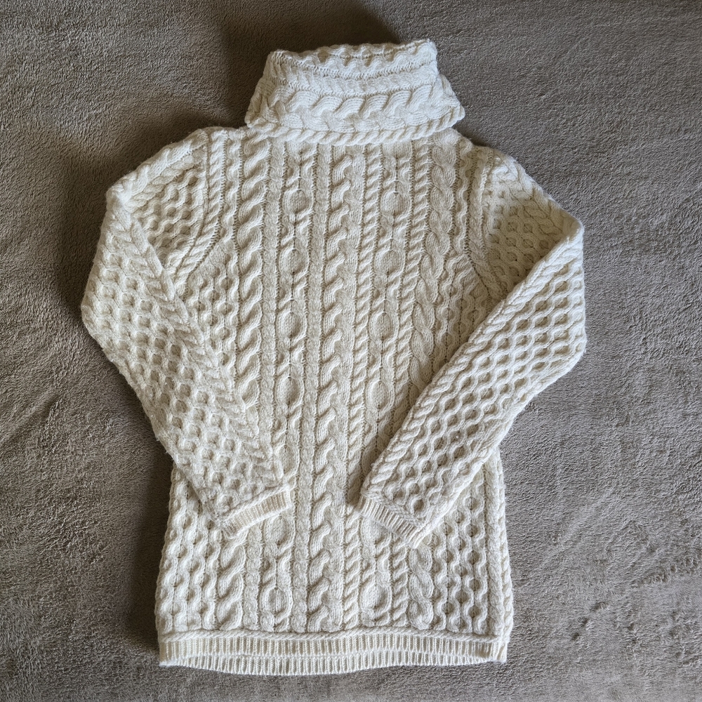 Aran Crafts Ireland Merino Wool Cable Knit Turtleneck Sweater Size Small - Picture 11 of 14